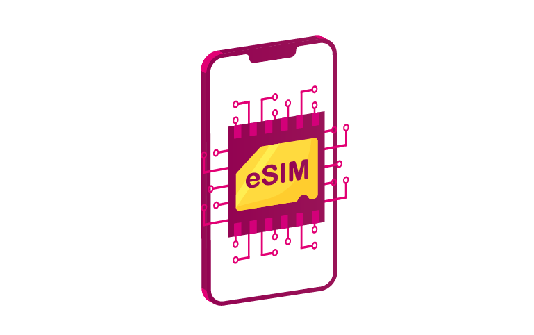 An illustration of a smartphone with an eSIM chip, surrounded by circuit lines, symbolizing the advanced digital connectivity and benefits of eSIM technology in Australia